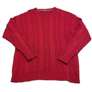 Bugle Boy Sweater Y2K Mens XXL Red Cable Knit Crew Neck Preppy Classic